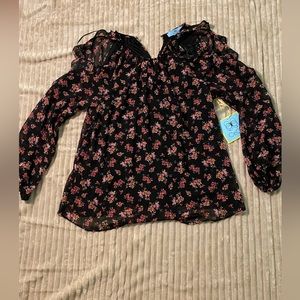 Long Sleeve Floral Open Shoulder Top - L